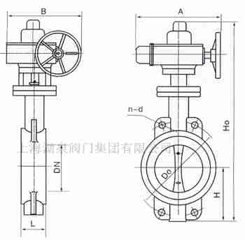 對夾式電動蝶閥外形尺寸，安裝圖